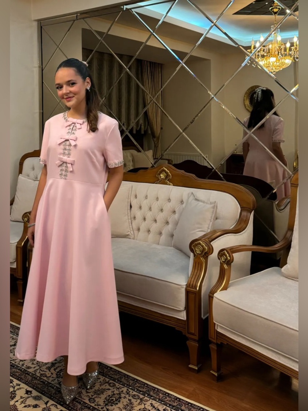 Zoe Bowknot Crystal-embellished Midi Dress